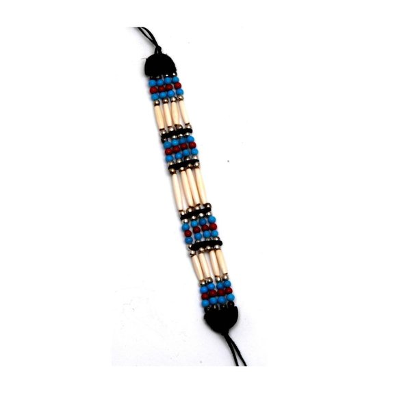 Four Row Choker Necklace Buffalo Bone Hairpipe and Beads